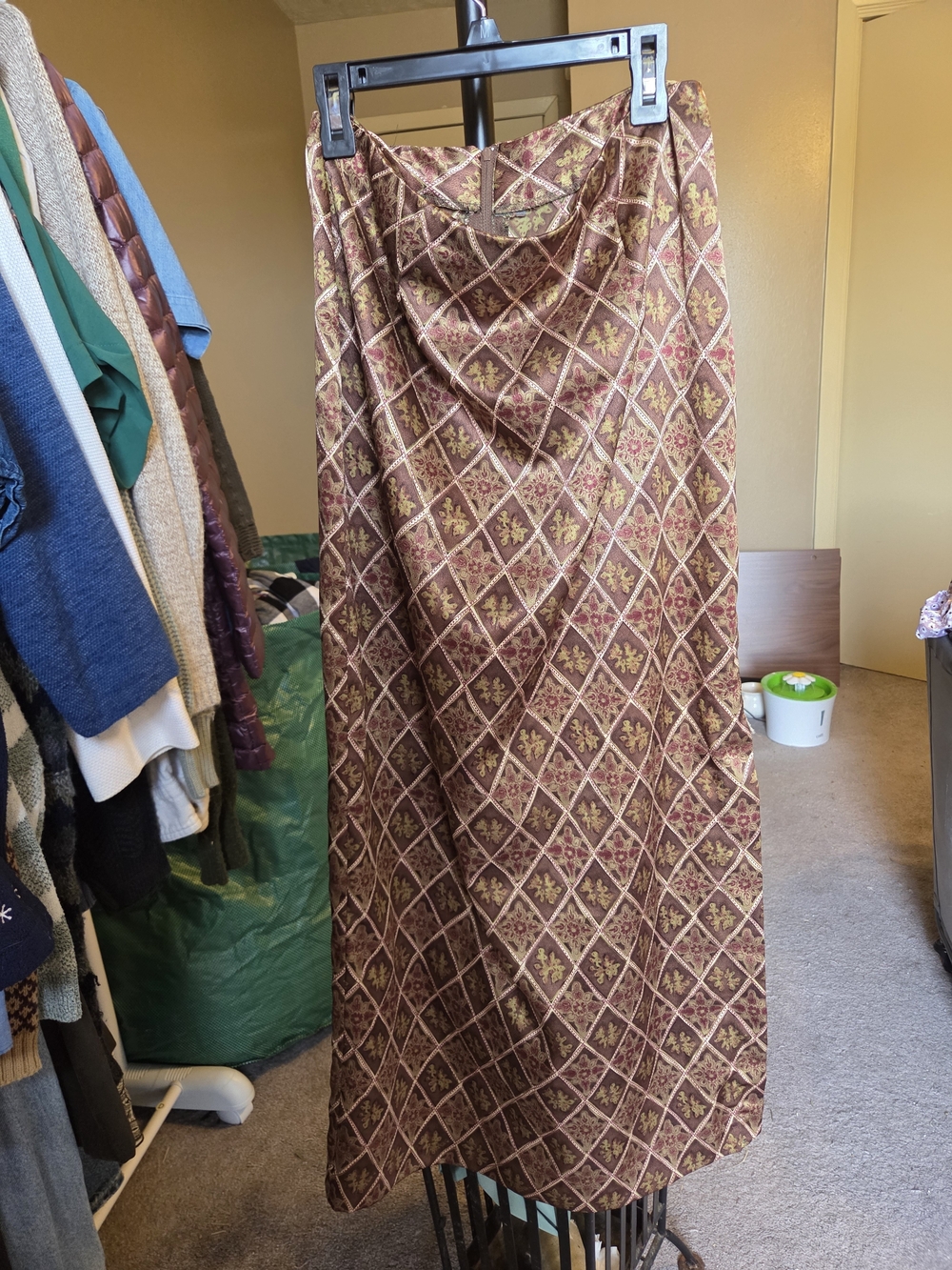 A. Byer Vintage Brown Patterned Maxi Skirt